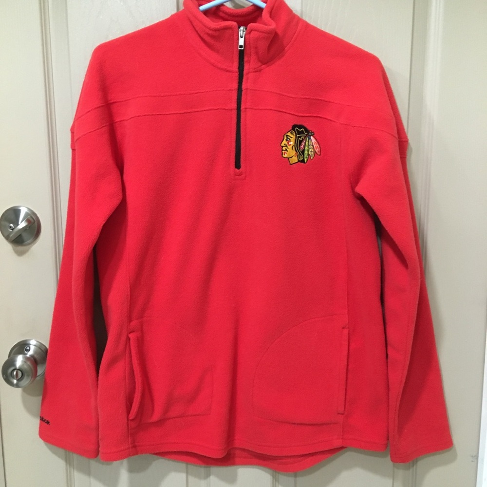 Reebok Chicago Blackhawks NHL Bright Red quarter zip sweatshirt SZ L (14/16)